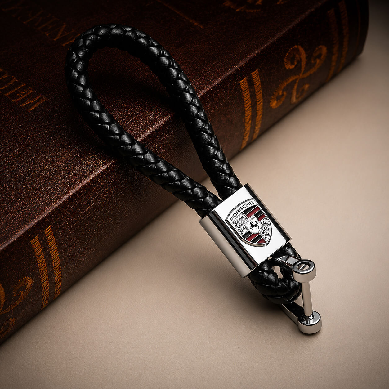 Hand-knitted Porsche Leather Key Chain