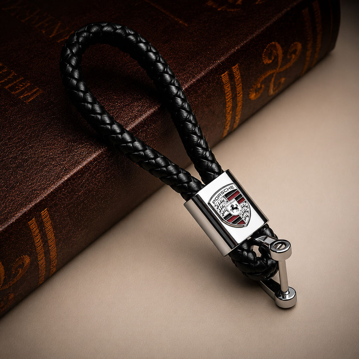 Hand-knitted Porsche Leather Key Chain