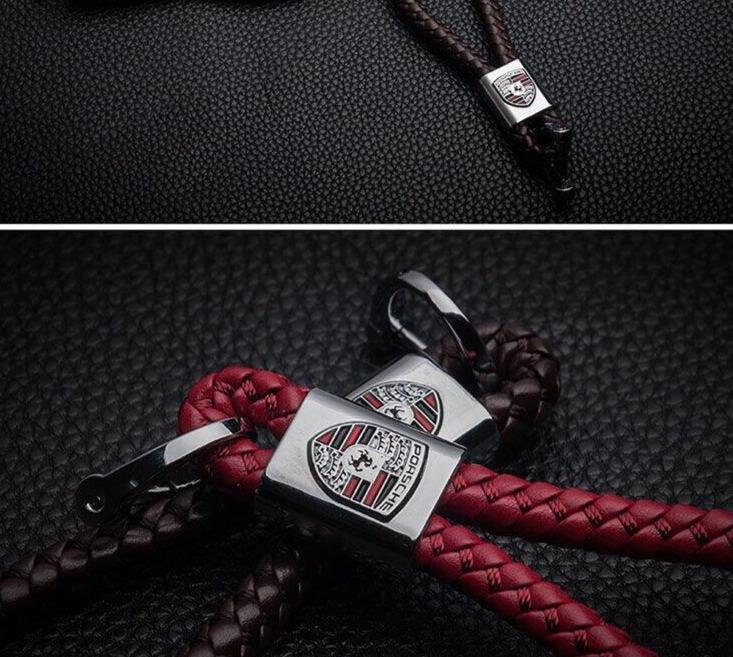 Hand-knitted Porsche Leather Key Chain