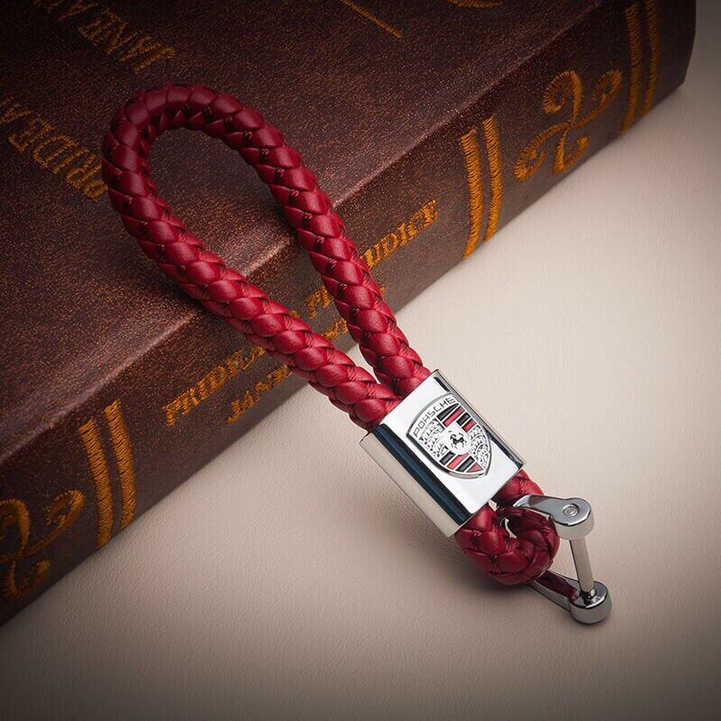 Hand-knitted Porsche Leather Key Chain
